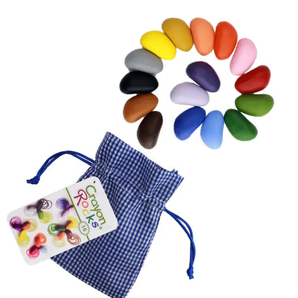 Crayon Rocks - 16 Colors in a Festive Blue Gingham Bag