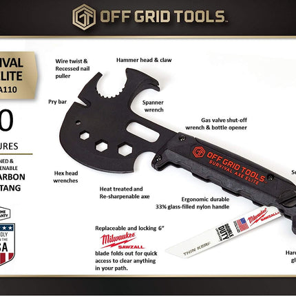 Off Grid Tools OGT Survival Axe Elite, Black