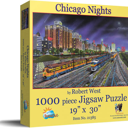 SunsOut 21385 Chicago Nights by Robert West, 1000-piece Jigsaw Puzzle