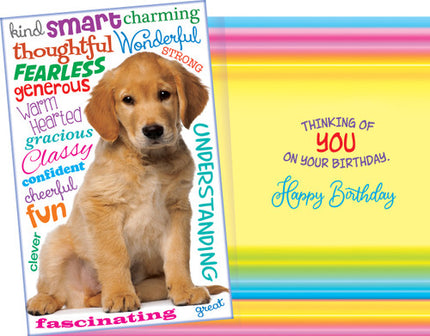 Birthday Card - Happy Birthday, Retriever Pup Says