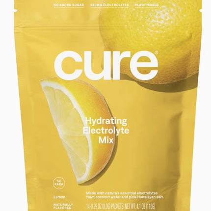 Cure Hydration Hydrating Electrolyte Mix, Lemon Flavor, Contains 14 Packets