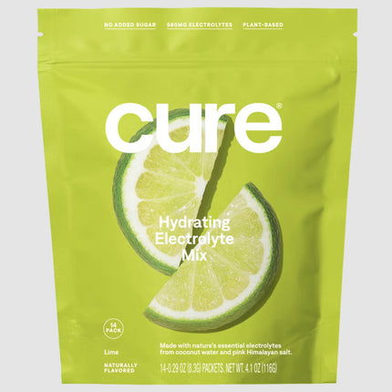 Cure Hydration Hydrating Electrolyte Mix, Lime Flavor, Contains 14 Packets