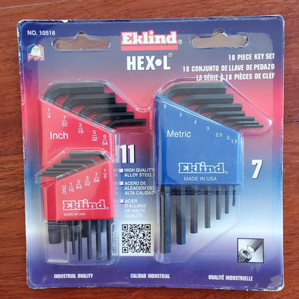 Eklind 10518 18-piece Allen Key Set, Metric and SAE